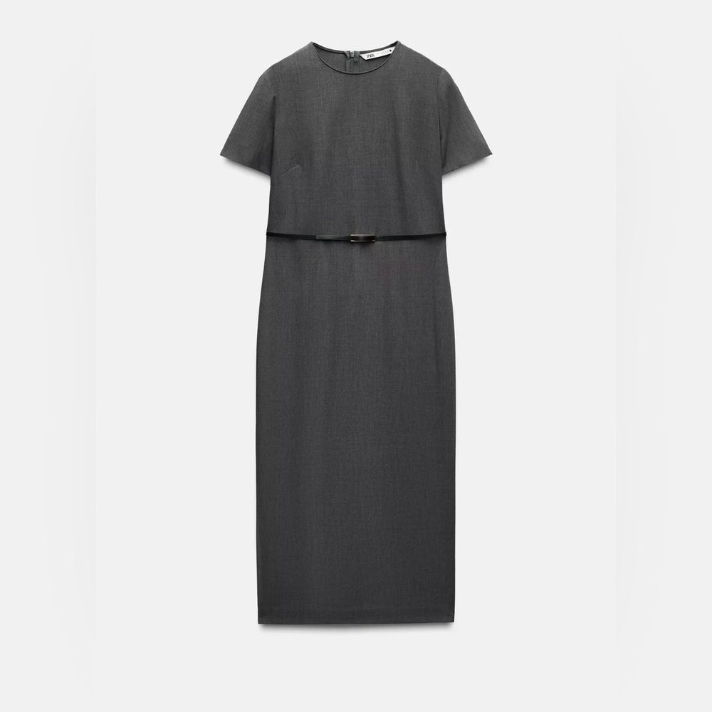 Zara belted midi dress- charcoal grey, size L, NWT